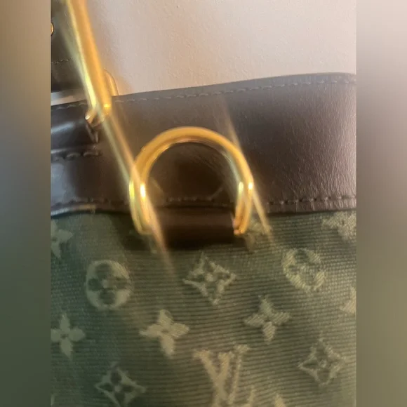$1,280 LOUIS VUITTON Mini Lin “Lucille” GM Tote Bag, Green Canvas/Brown Leather - Picture 6 of 17